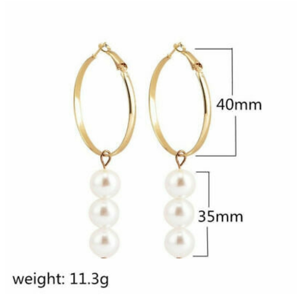RHINESTONE CRYSTAL PEARL HOOP EARRINGS - Picture 2 of 3